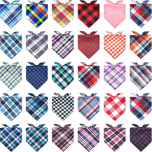 30/50Pcs Dog Bandanas 100% Cotton Plaid Collar Pet Cat Dogs Scarves Bowties Neckerchief Dog Accessories Dog Scarf Handkerchief